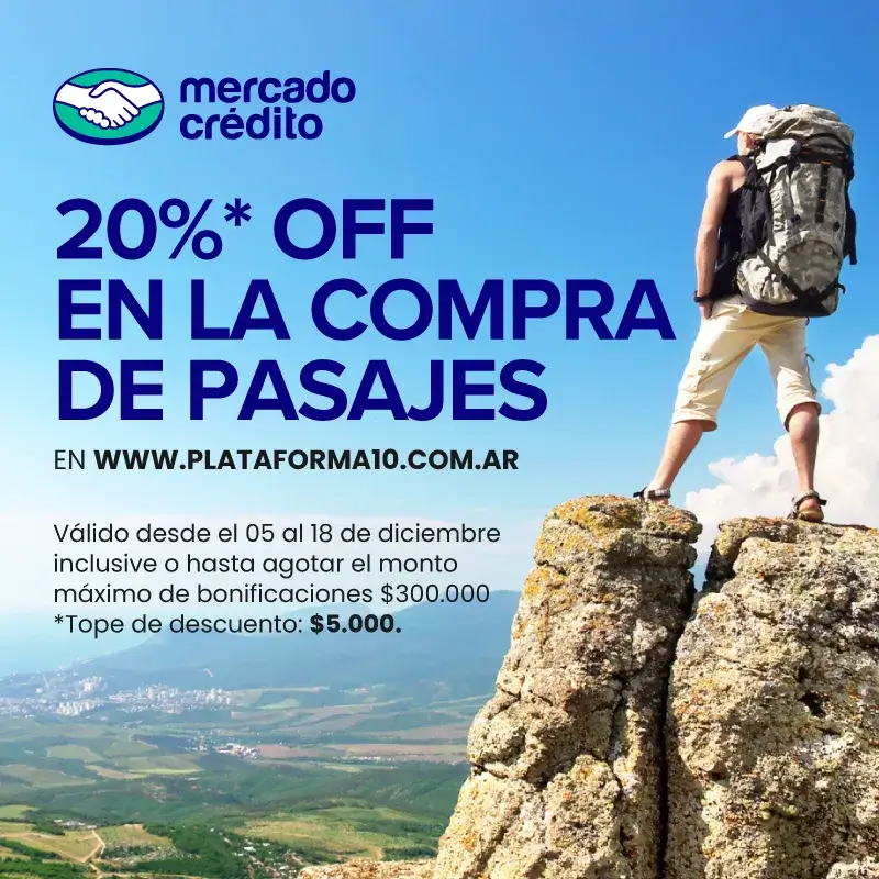 20% de descuento en tus pasajes pagando con Mercado Crédito