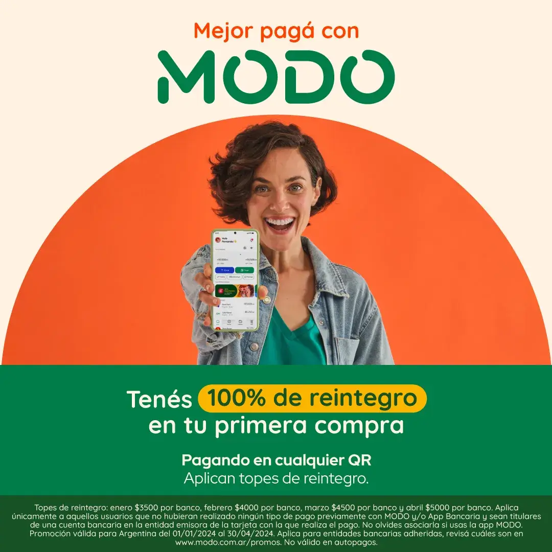 100% de reintegro en tu primera compra con MODO